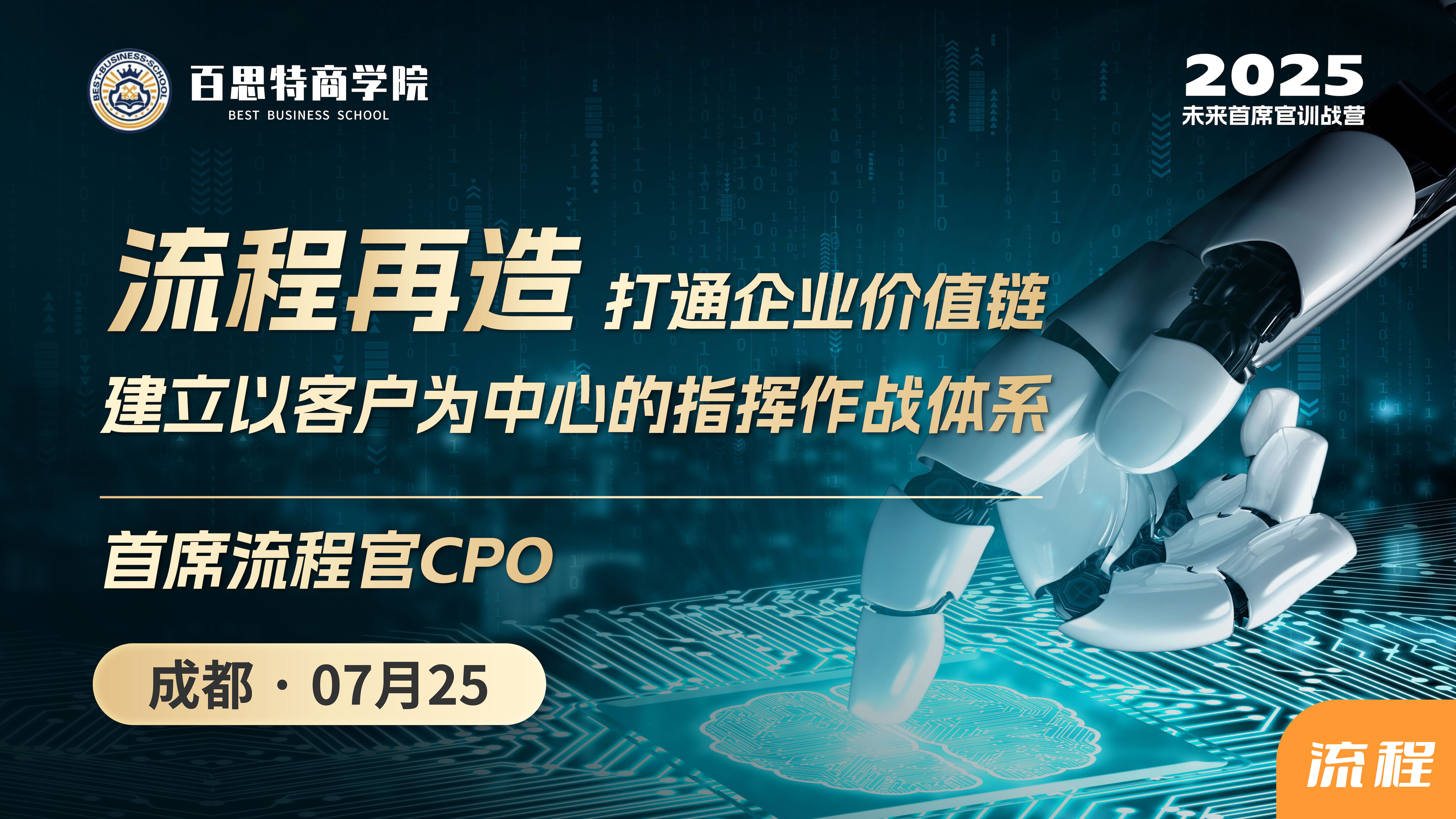 成都站 | 首席流程官训战营:流程再造打通企业价值链,建立以客户为中心的指挥作战体系!